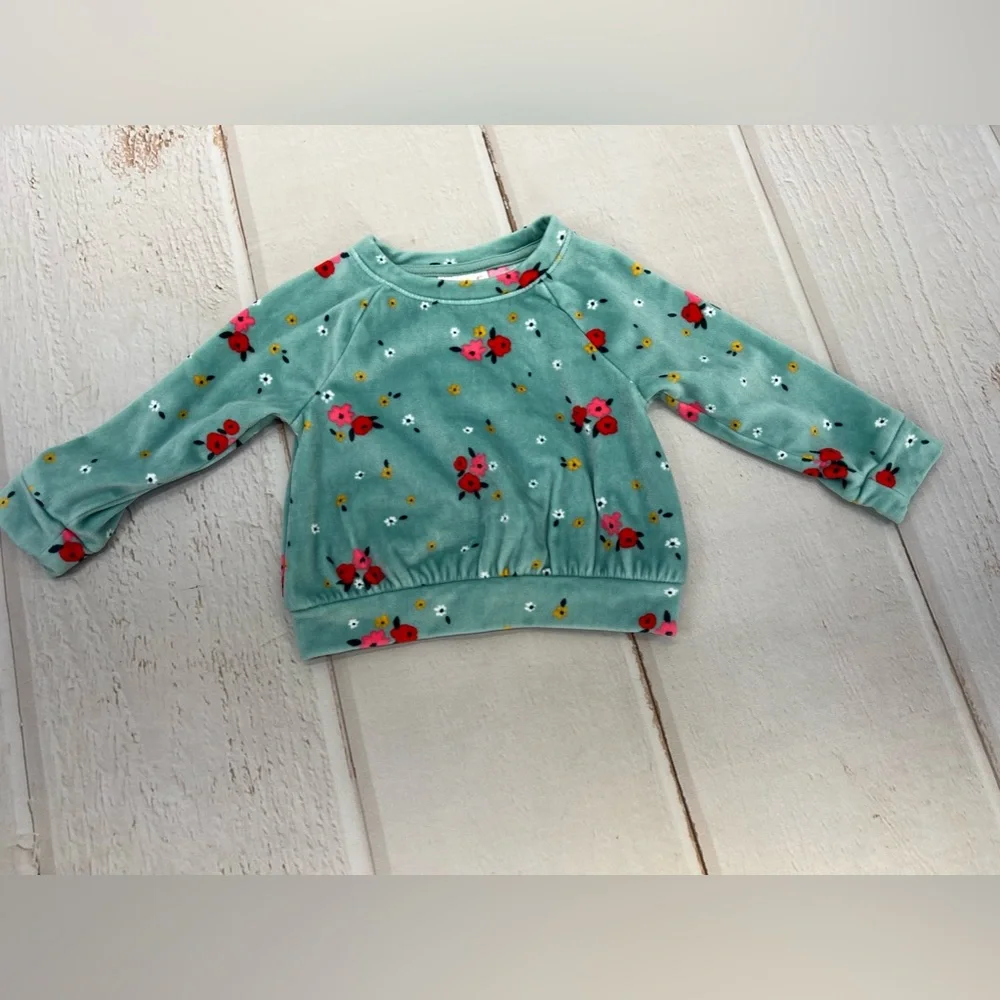Baby Girls' Ocean Green Floral Long Sleeved Pullover Shirt & Jogger‎ Pants